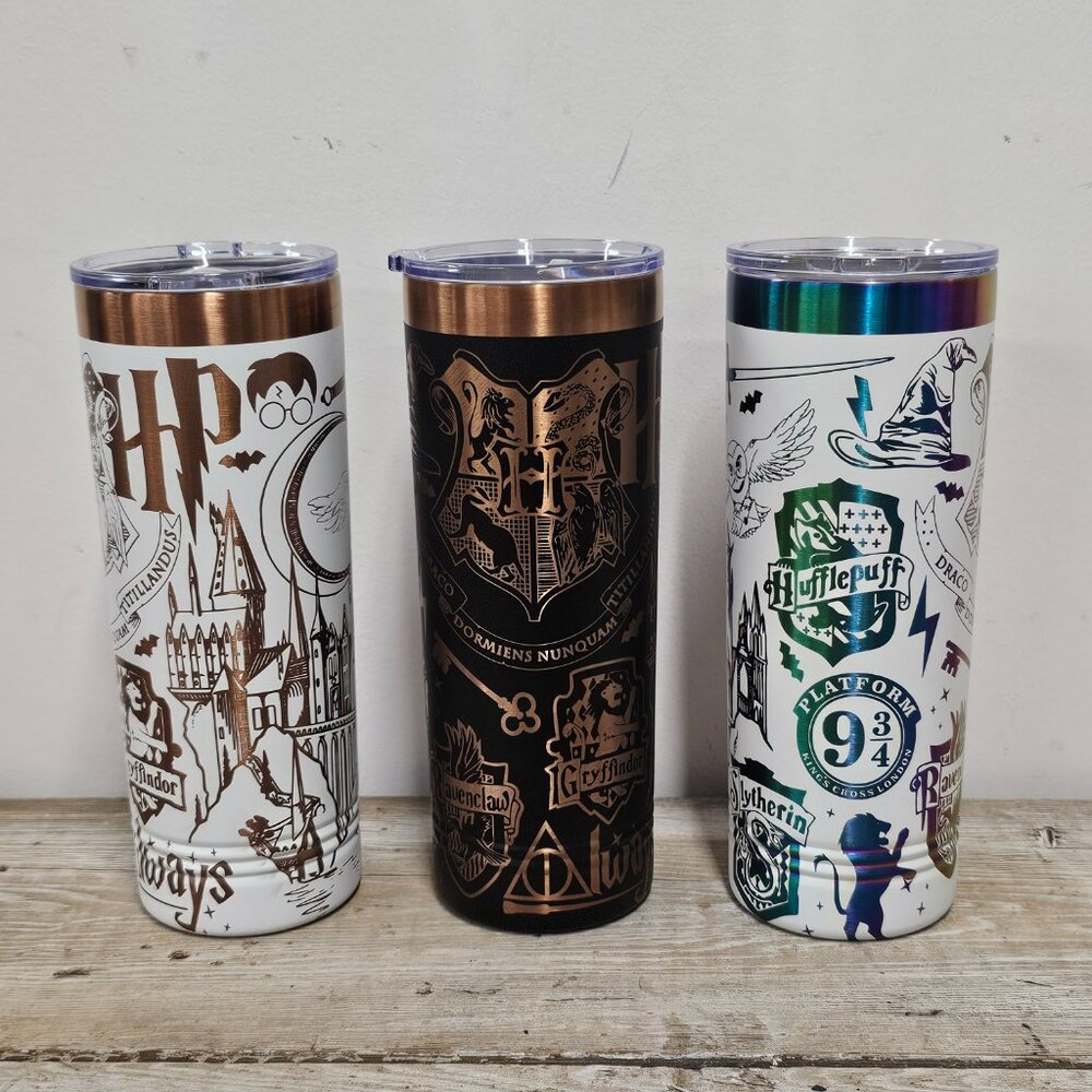 22oz Stainless Steel Skinny Tumbler with Harry Potter Wrap – 3 Color Options
